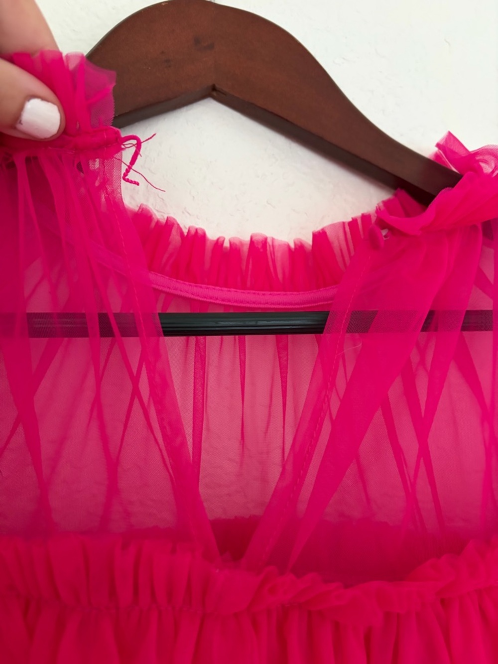Sunday in Brooklyn Hot Pink Ruffled Sheer Blouse - Picture 3 of 7